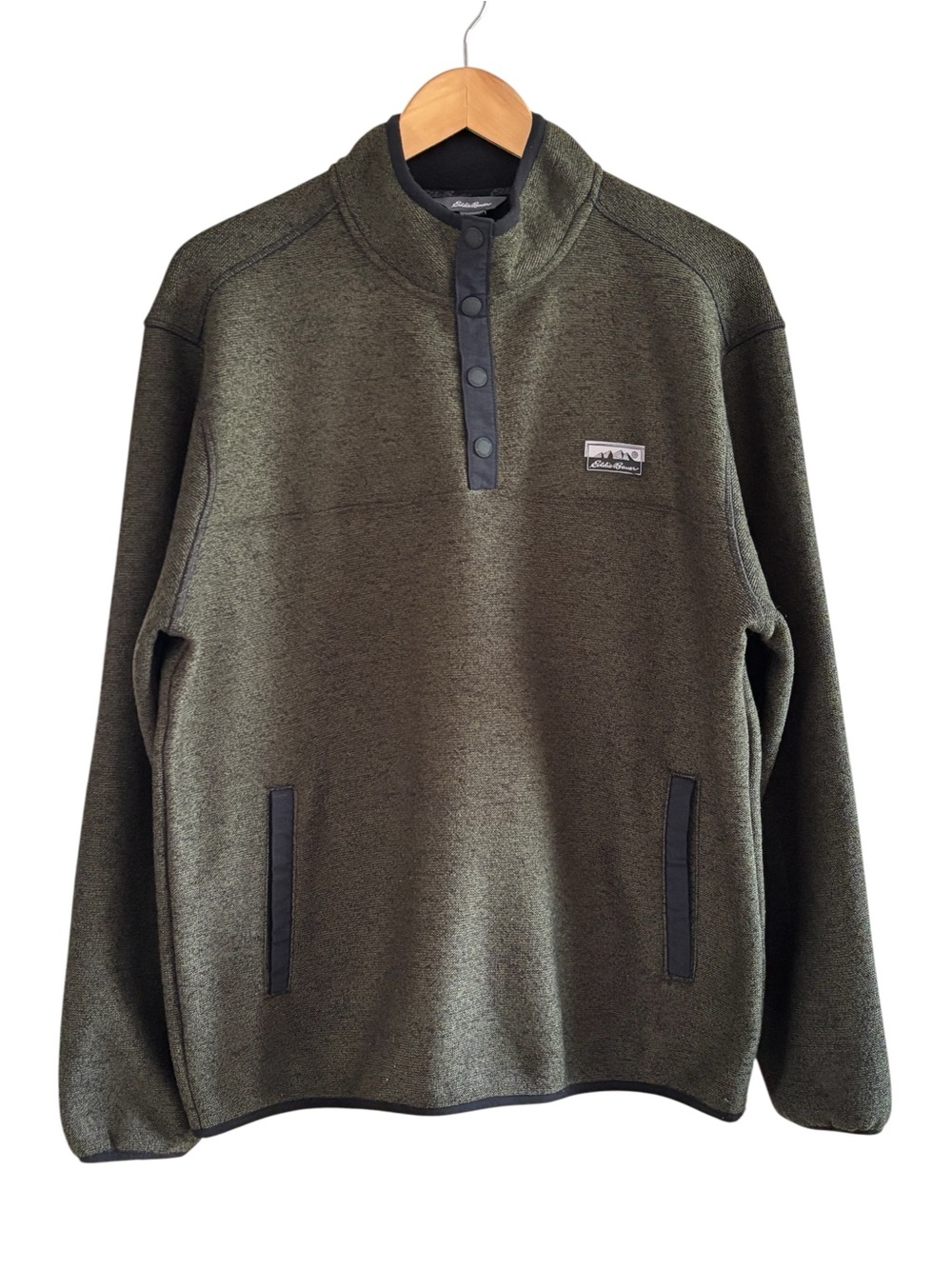 Eddie Bauer Men’s Olive Green Snap-Front Fleece Pullover M